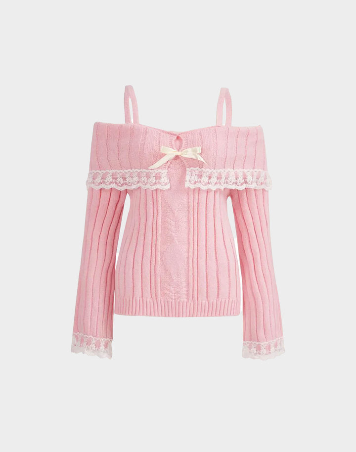 pink cute cold shoulder top at kawaii fashion store