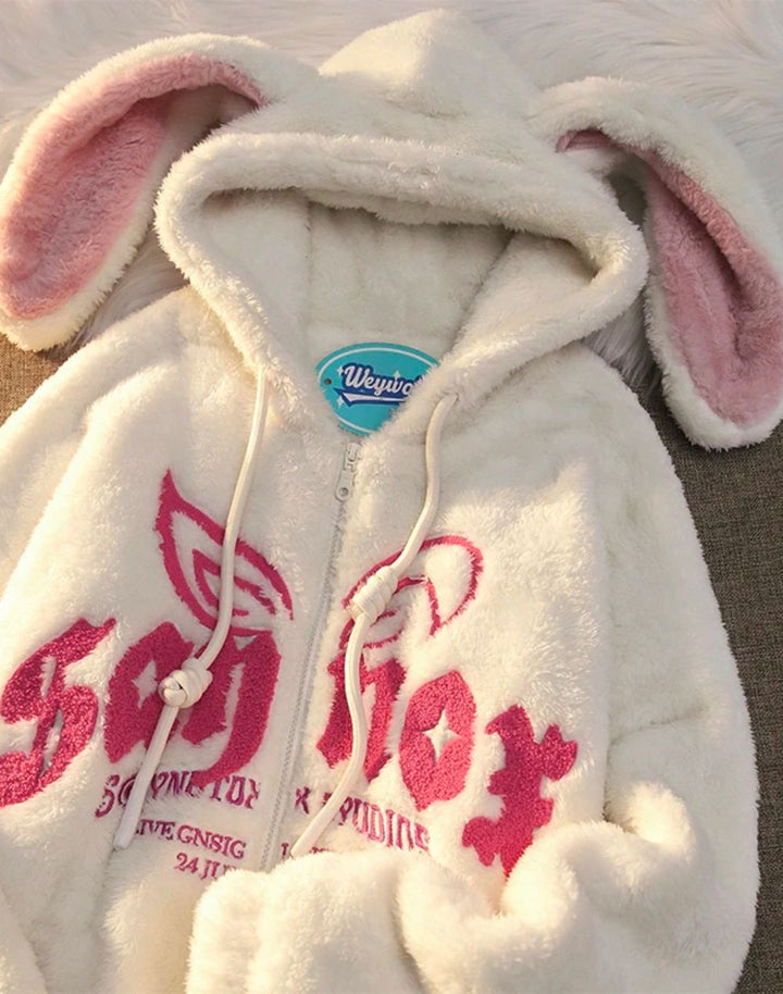Bunny Ears Fluffy Hoodie - Street Kawaii