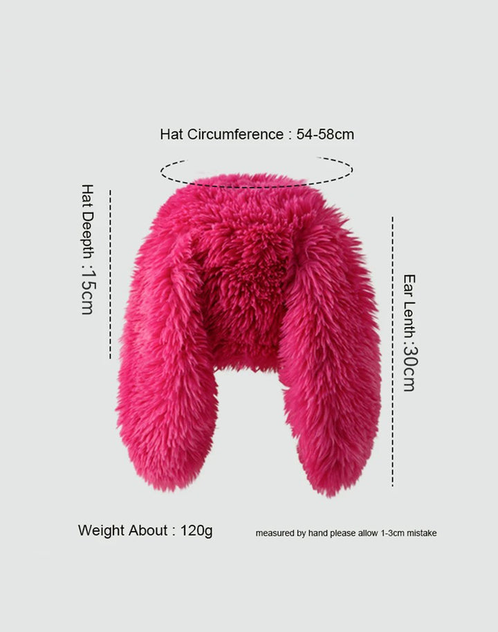 Image showing the size detail of the Bunny Ears Fuzzy Beanie, illustrating its one-size-fits-all design and fabric composition.