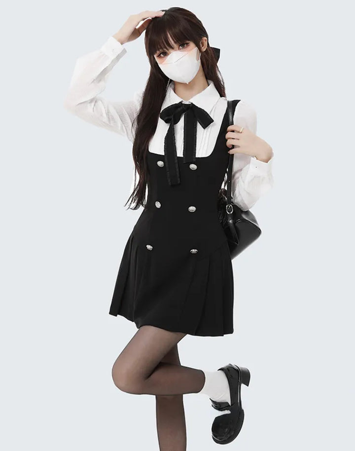 School Style Mini Dress Long sleeve with goth dark academia kawaii vibe