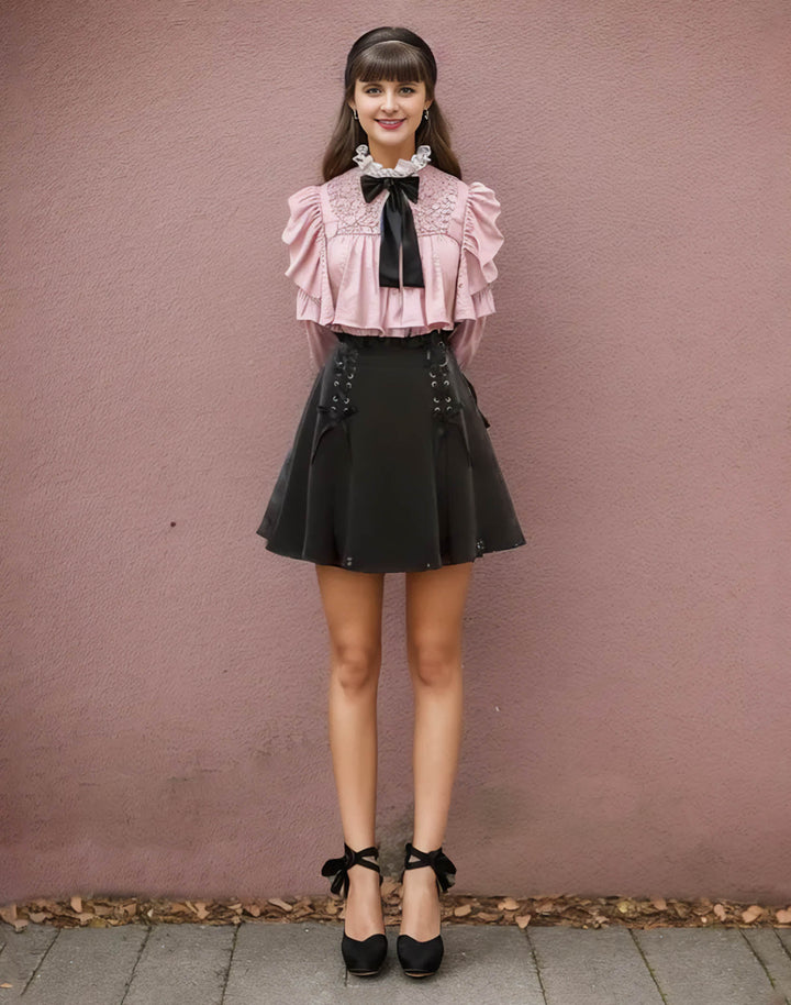 Jirai Kei Model Styling the Front Lace Tie Skirt 