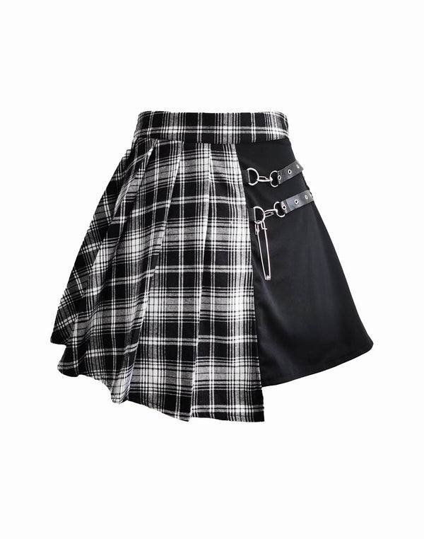 Front View of Black Goth Plaid Skirt in Twill Fabric