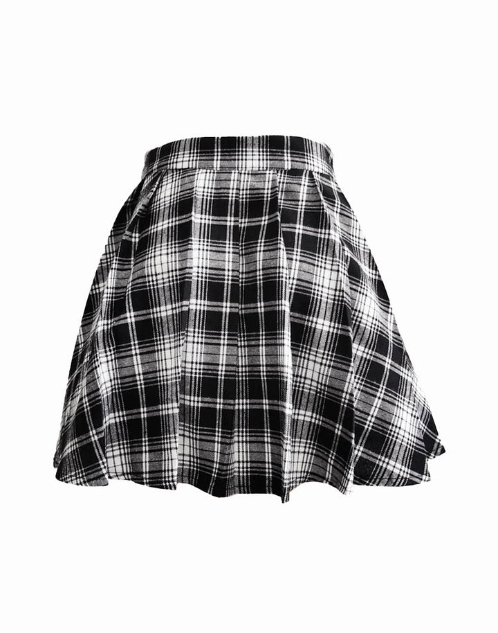 Back View of Black Non-Stretch Goth Plaid Skirt