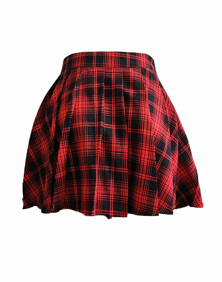 Back View of Red Kawaii Goth Skirt in Twill Fabric