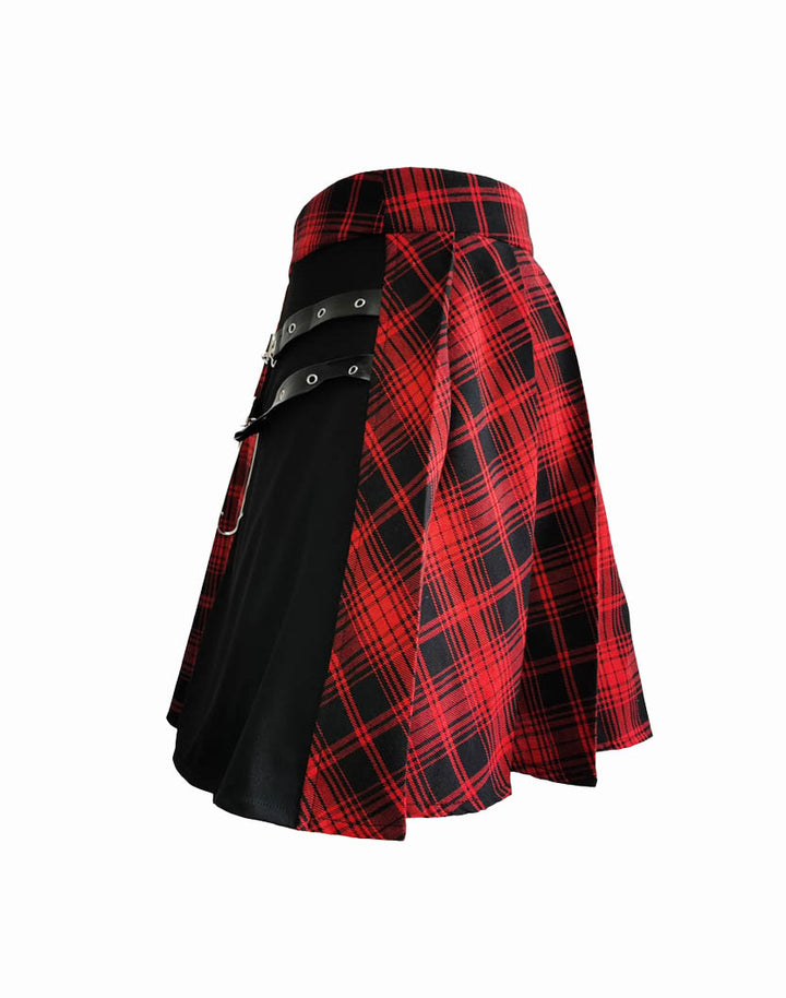 Side View of Red Alternative Fashion Plaid Skirt