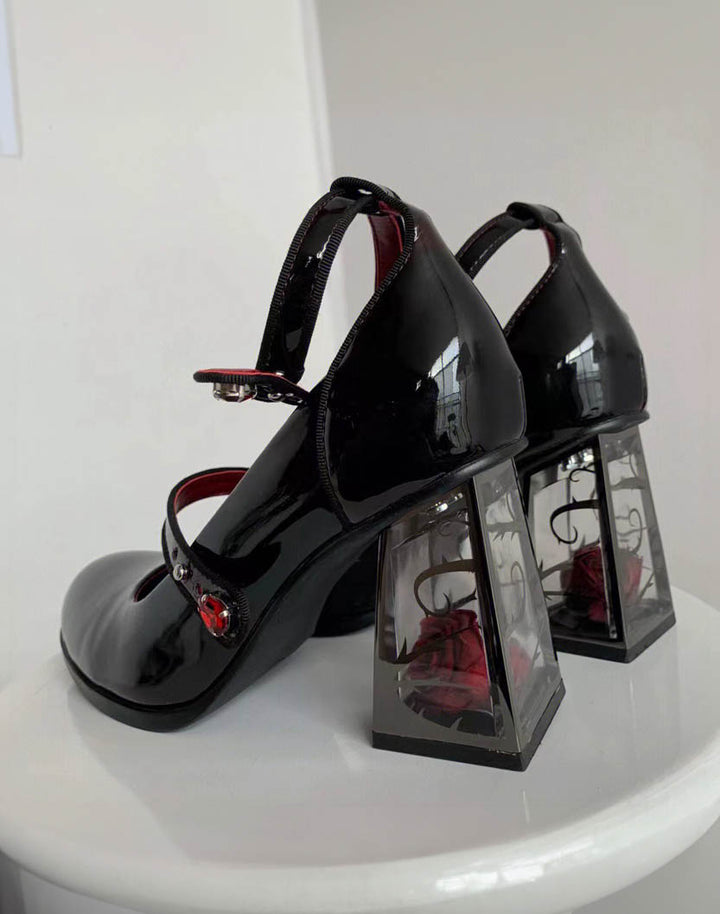 Back View of Mystery Aesthetic Heels with Buckle Strap
