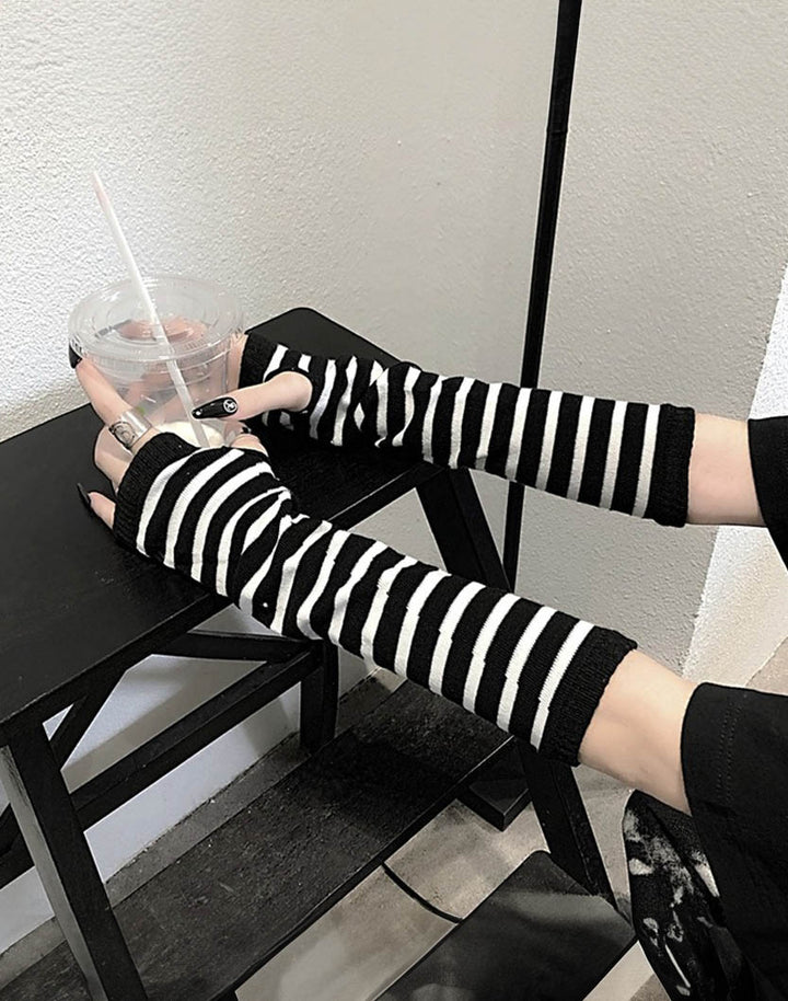 Striped Arm Warmers Worn on Hand