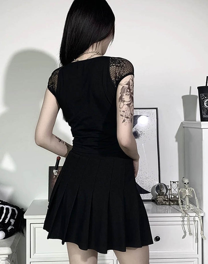 the back view of model wearing Gothic Bandage Lace Top