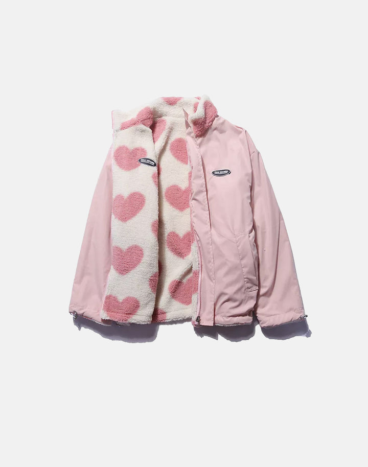 both side look of pink heart-shaped jacket