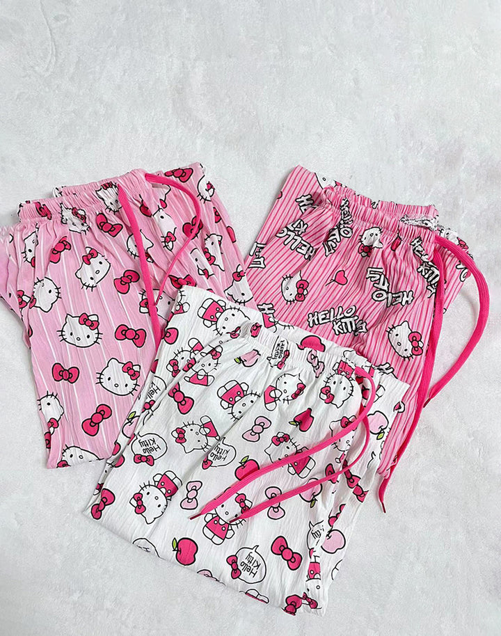 kawaii fashion comfortable pajama pants available in pink, light pink, and white.