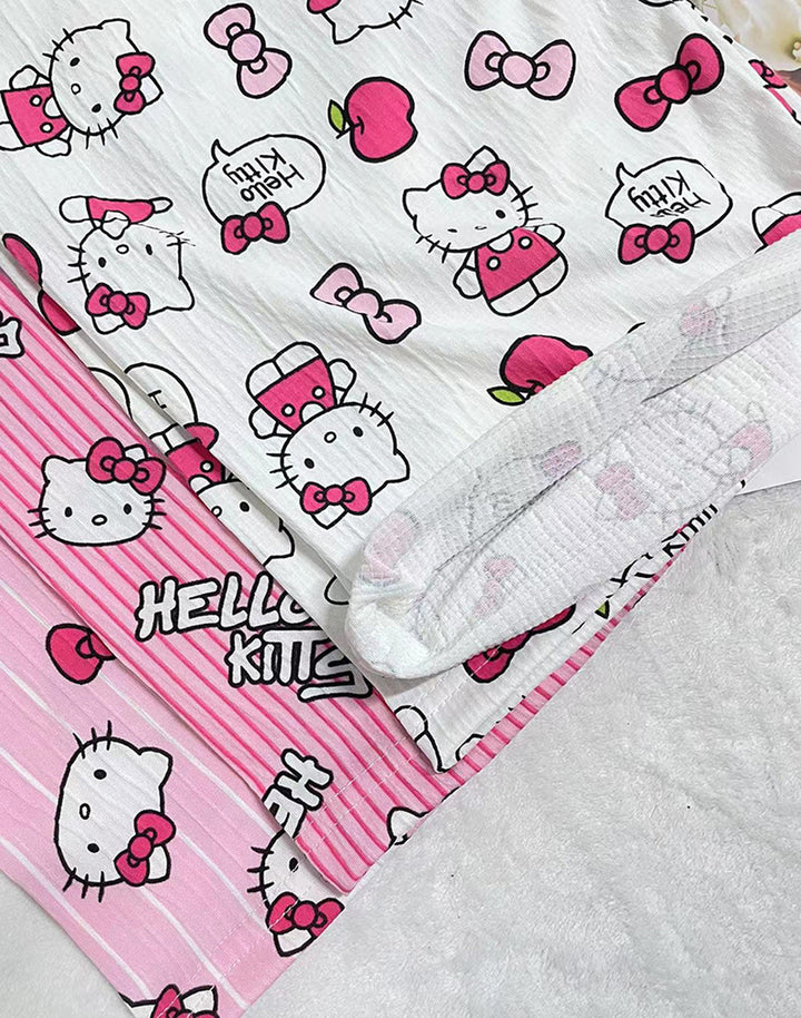 close up detail of hello kitty sanrio pajama pants