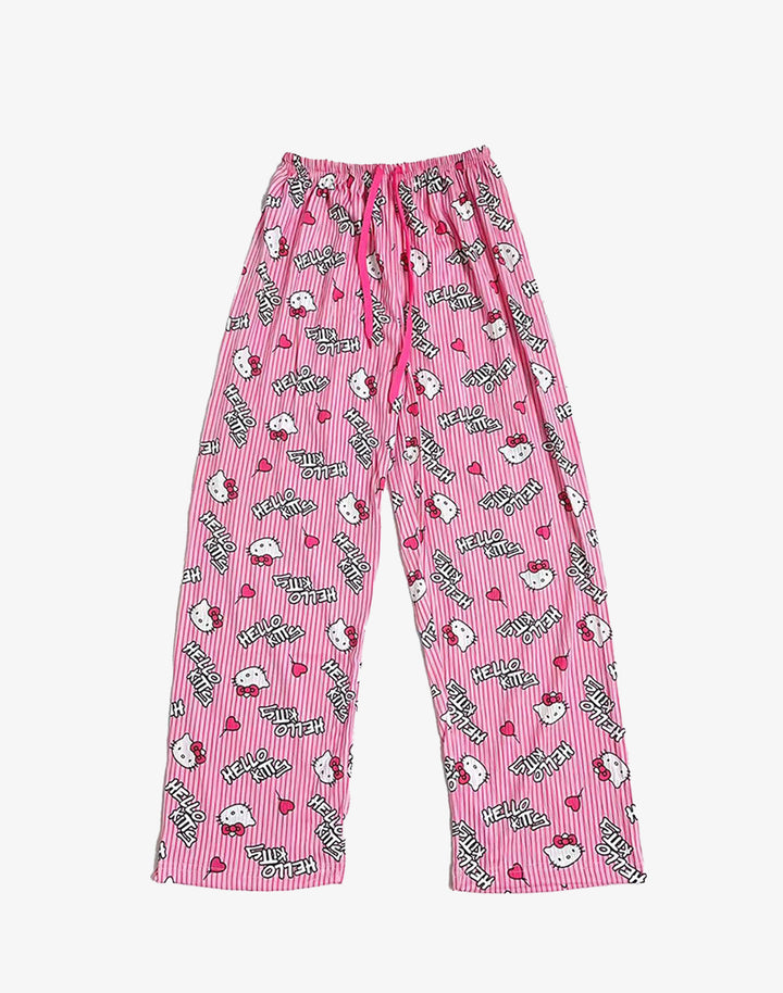 kawaii style sanrio pajama pants with drawstring in pink 