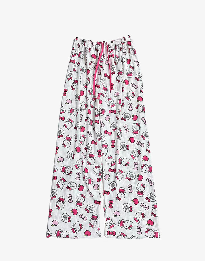 hello kitty drawstring pajama pants in white color