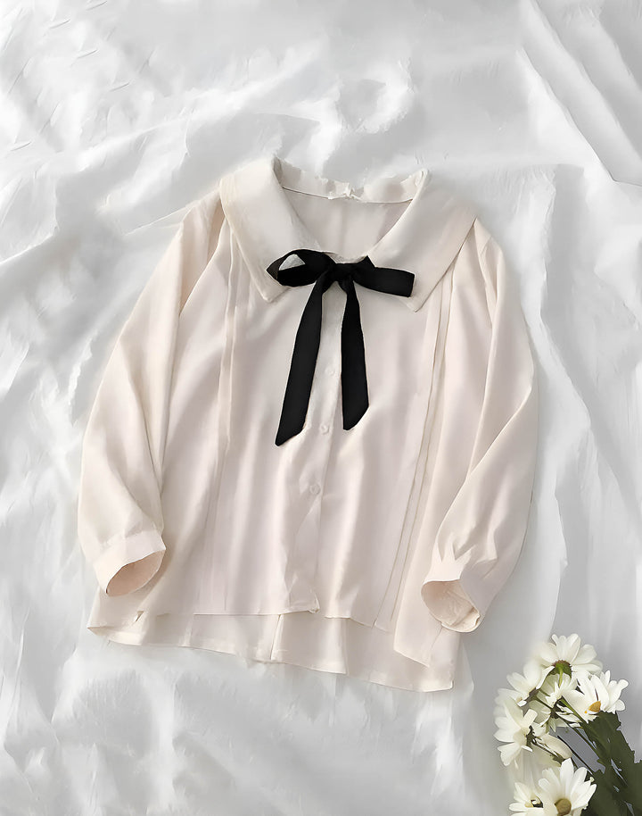 White Color Japanese School Unifrom Shirt with Black Bow Tie