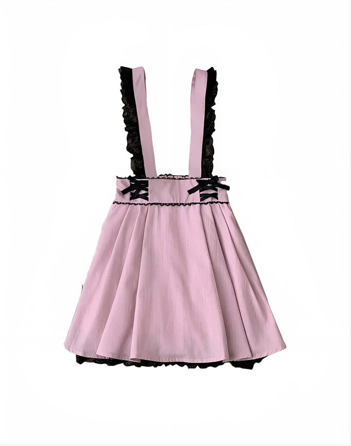 EverythingCuteClub JIRAIKEI Black Pink Strap Mini Skirt Shirt / Pink