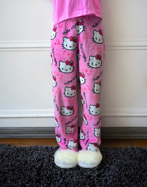 Kitty Fleece Pants in dark pink color worn by a model