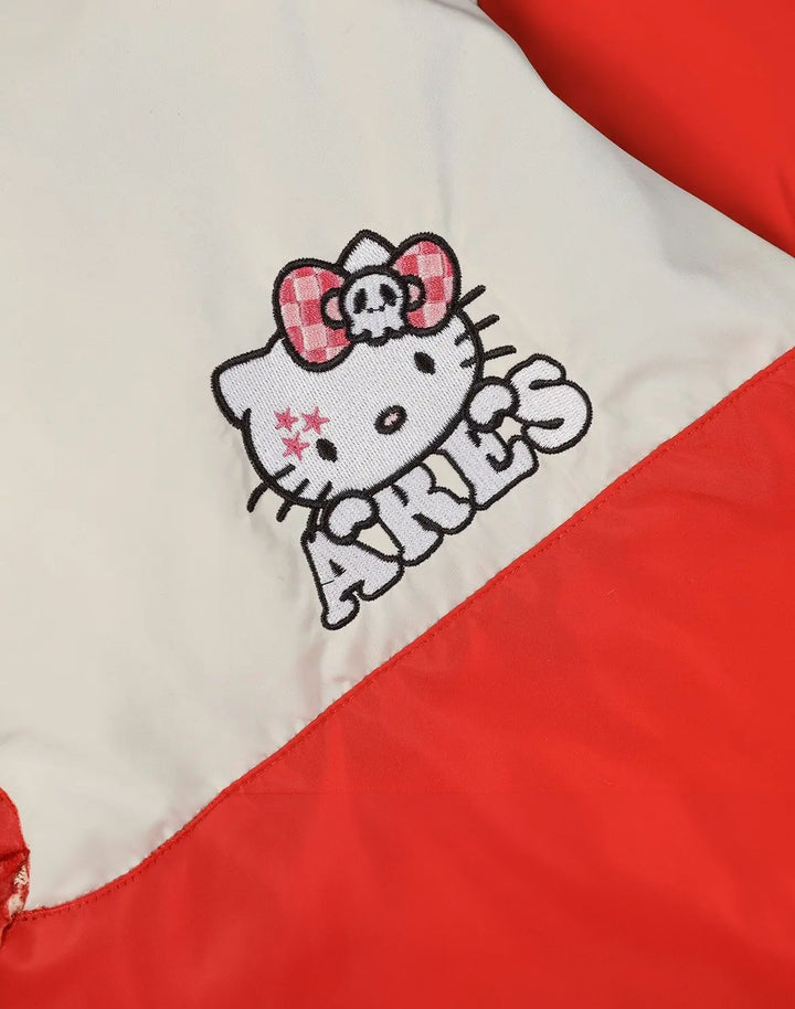 Front view highlighting the iconic Hello Kitty patch detail on the Hello Kitty Puffer Jacket, making a bold statement.