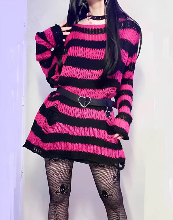 dark pink distressed sweater