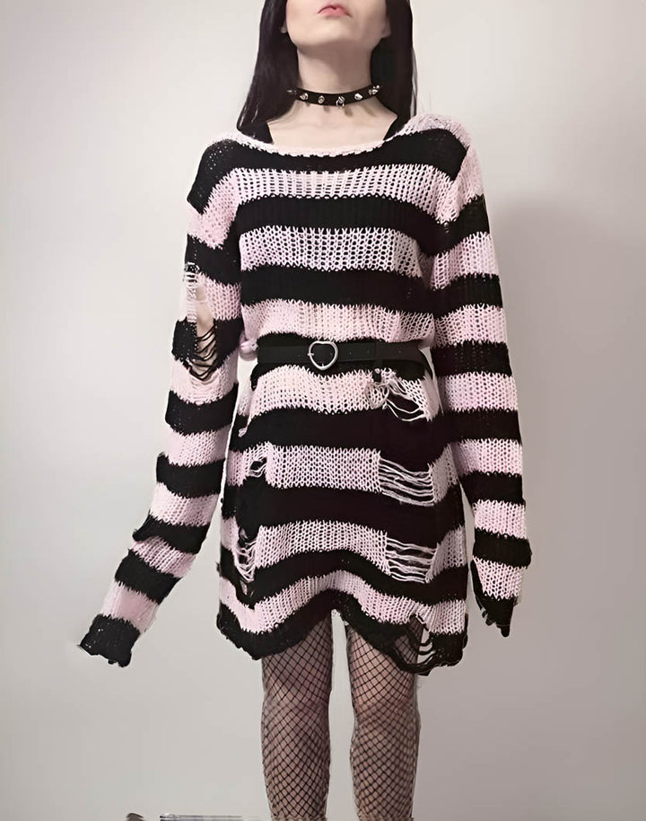soft pink frayed goth sweater