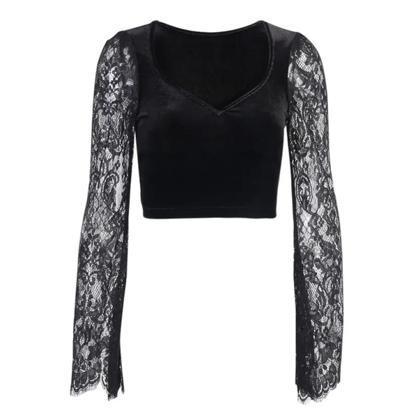 Goth Flared Lace Slevees top at street kawaii