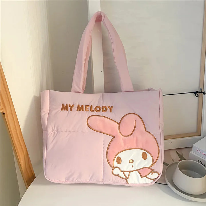 My Melody puffer bag in pastel pink, ideal for back to school 2024. Available at Street Kawaii for all kawaii fashion lovers.