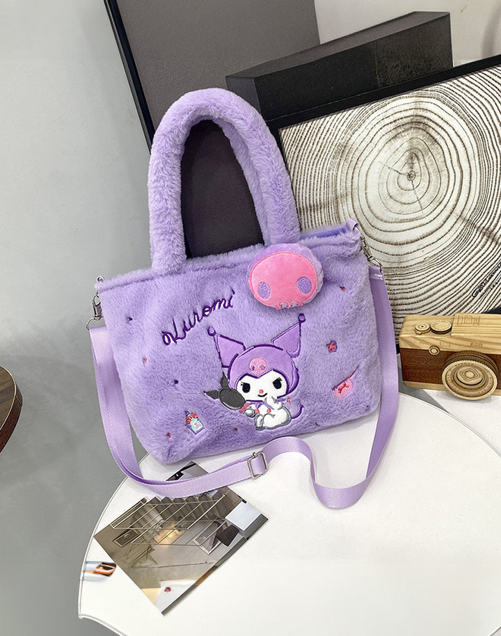 Kuromi Sanrio Fluffy Handbag – Cozy Kawaii Accessory for Winter