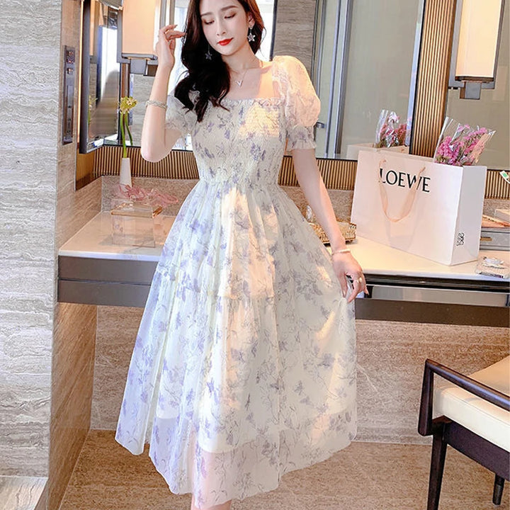 Kawaii floral summer woman midi dress