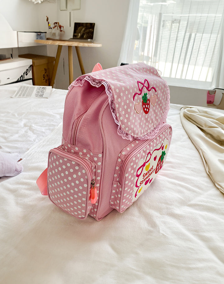 the side view of strawberry kawaii backpack