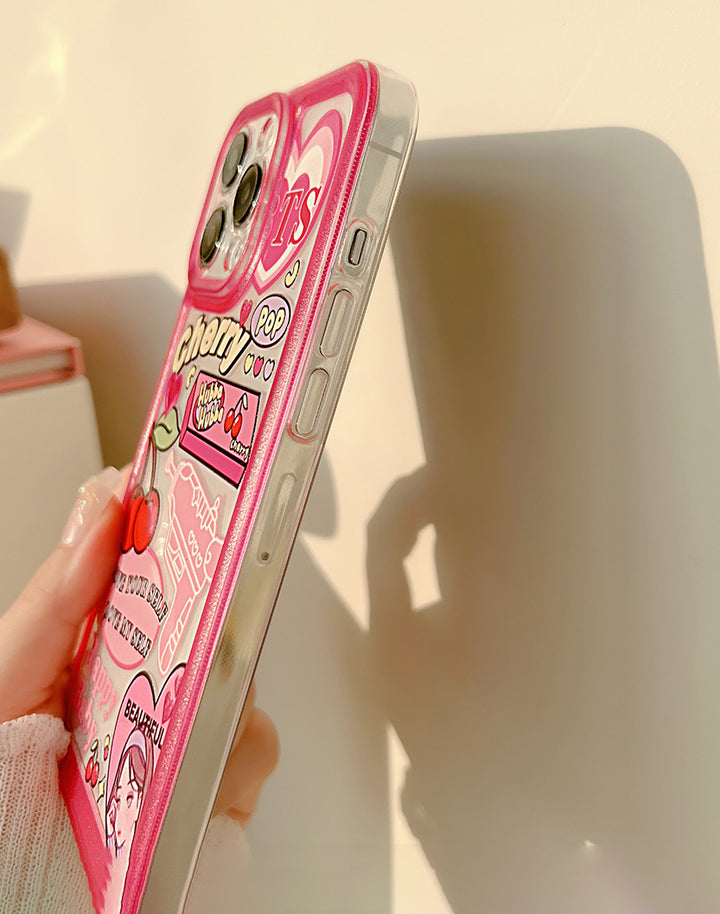 the side of sweet cherry kawaii soft phone case