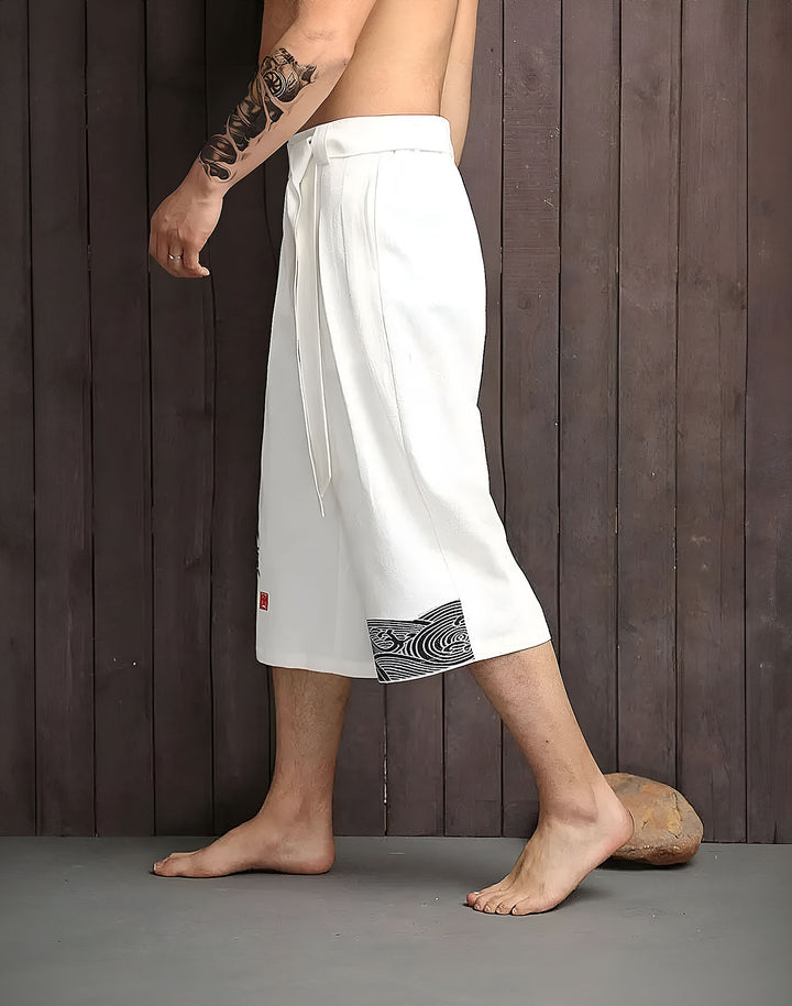 Side View of Cultural Mid-Waist Pants - Perfect for Anime and Traditional Fashion Lovers.