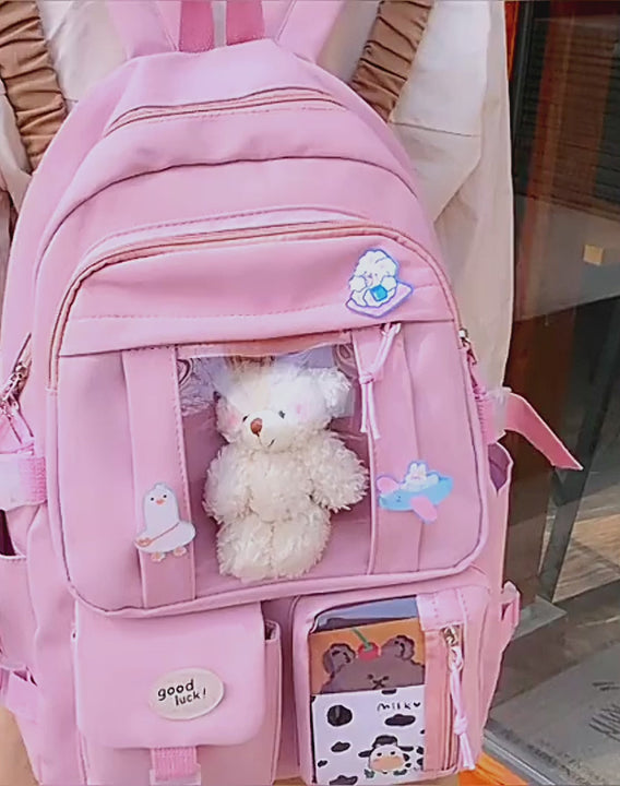 Video showing all colors of the Plush Doll Kawaii Backpack. A visual guide to the backpack's style, functionality, and how it embodies the Kawaii lifestyle.
