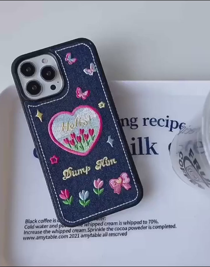 video showing close up look of Denim Texture Phone Case