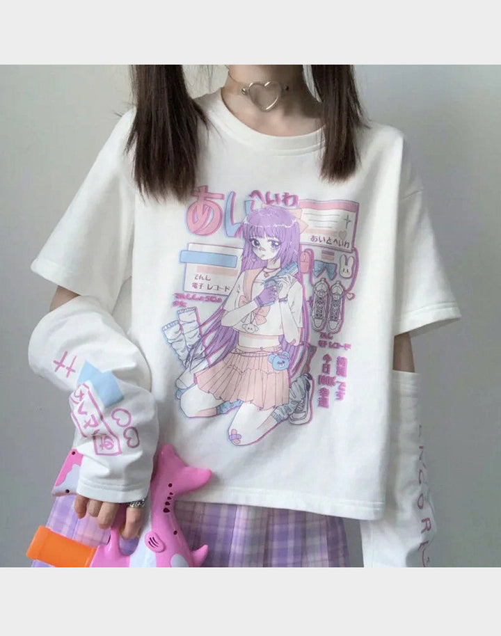 Anime Girl Cartoon T-Shirt With Separated Long Arm