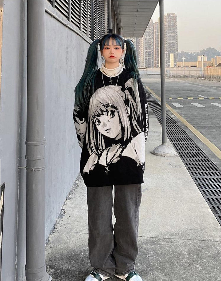 model wearing anime print clothes for men and women