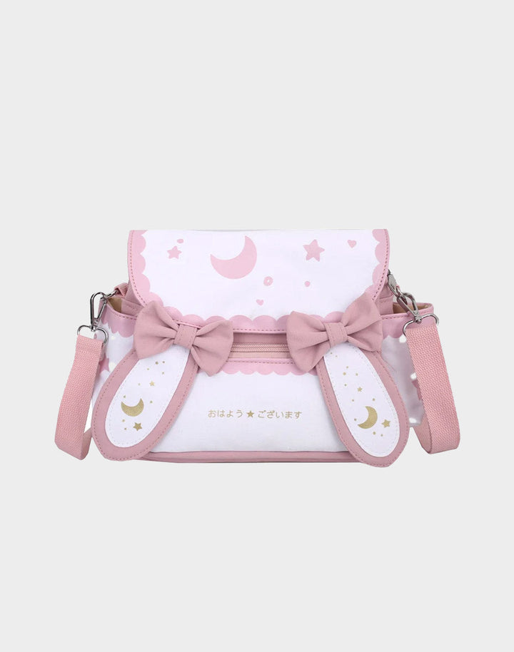 Bunny Ears Kawaii Shoulder Bag in Pink, showcasing the adorable bunny ears design and bows decoration.