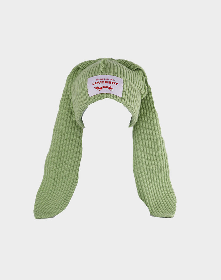 Green Bunny Ears Style Beanie, illustrating the warmth and playful charm of this kawaii fashion statement, perfect for adding a splash of color