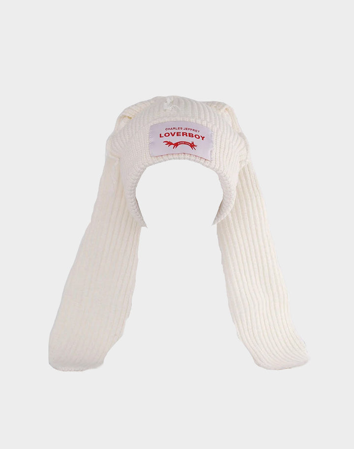 White Bunny Ears Style Beanie, highlighting the intricate stitching and unique design, a Pinterest-perfect accessory for kawaii lovers.