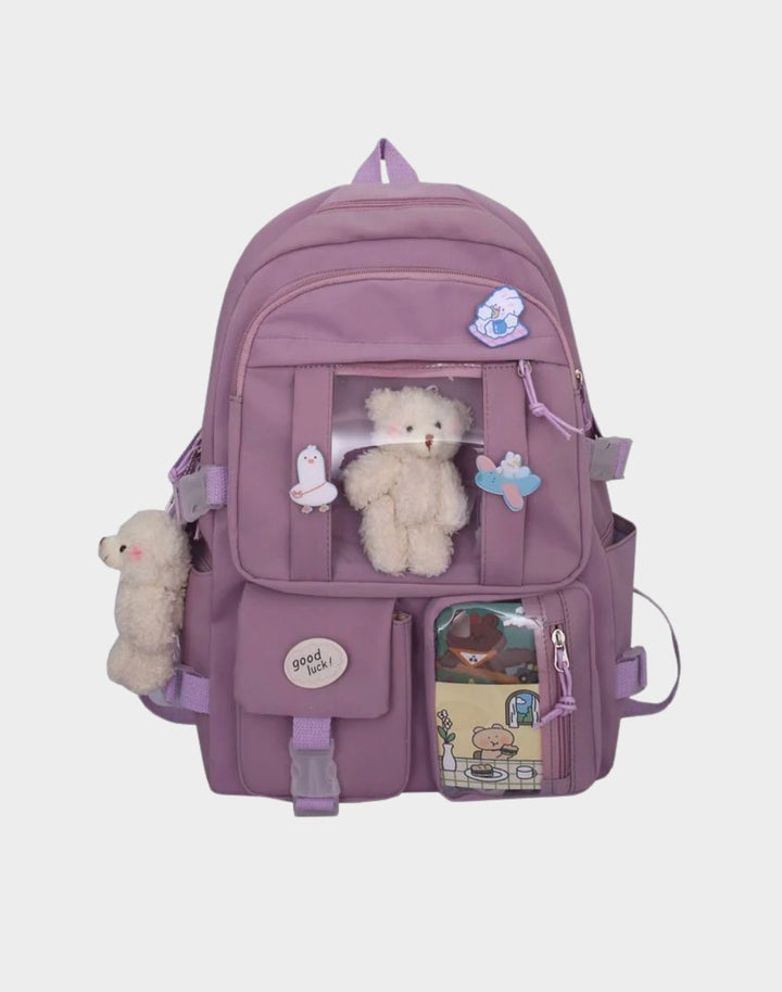 Purple Plush Doll Kawaii Backpack, a perfect blend of style and functionality for school or travel.