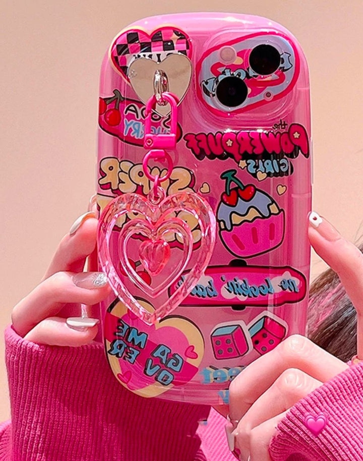 Phone case with heart-shaped pendant