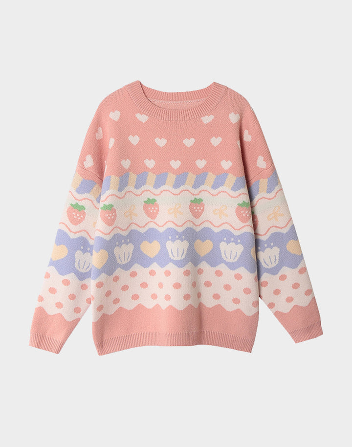 Strawberry Kawaii Pattern Knit Sweater