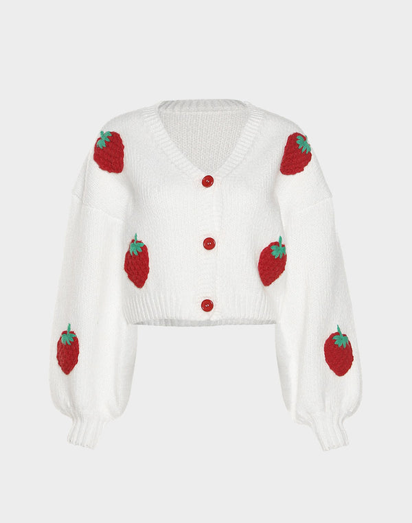 Strawberry Pattern Knit Cardigan